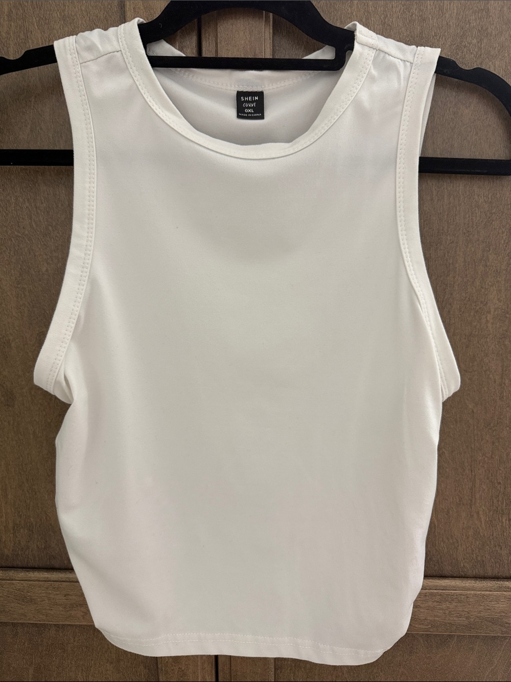 SHEIN Curve White high neck tank with cropped hem and ruched sides.